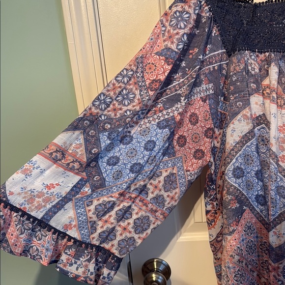 Sharagano Women's Blue and Pink Patterned Top XL - Picture 2 of 5